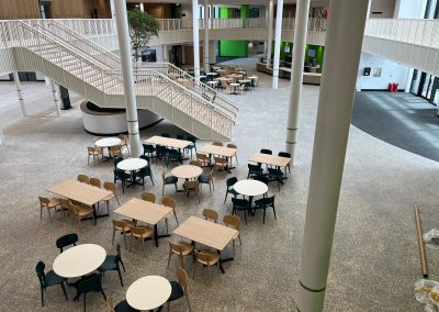 Round tables with four chairs and rectangular tables with four chairs