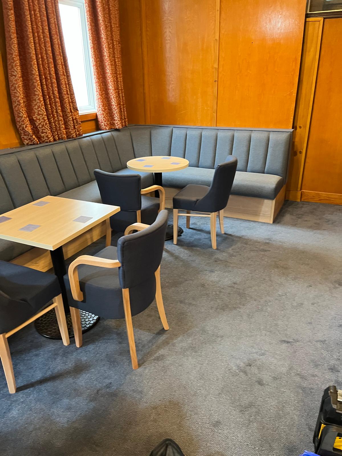 Masonic Hall Rushden - blue faux leather upholstery Masonic Hall Rushden - blue faux leather upholstery