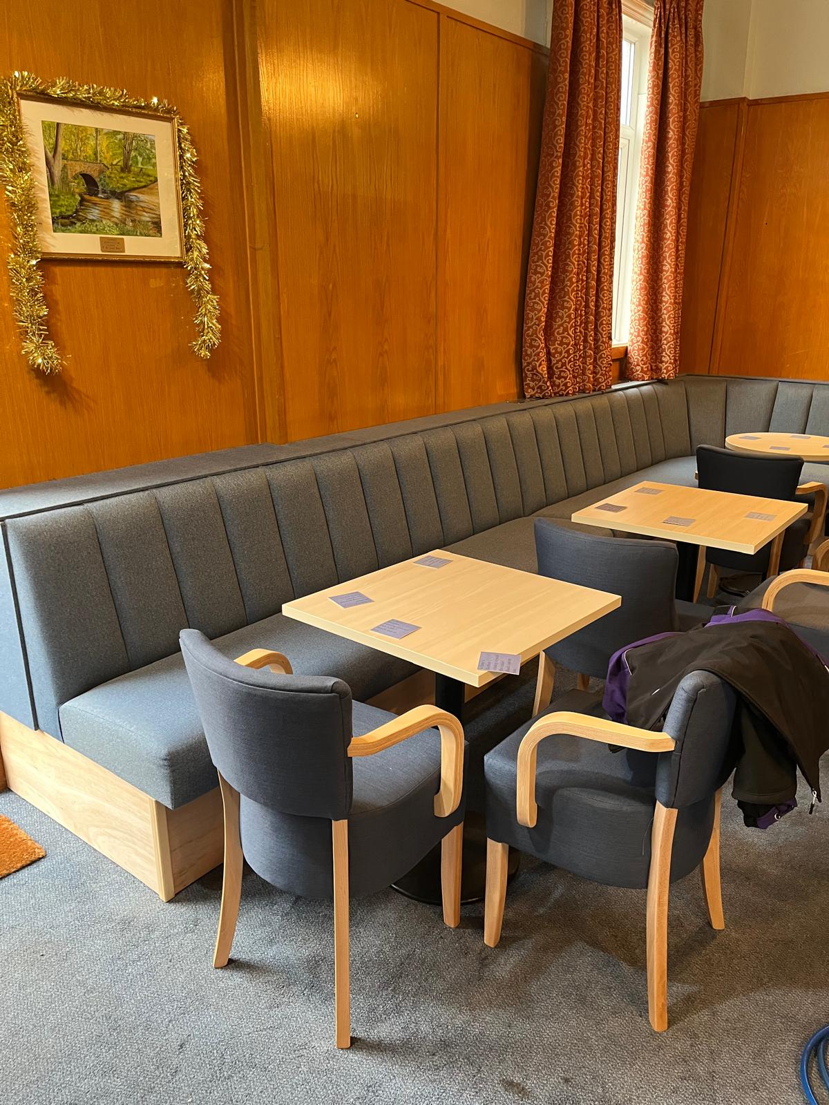 Masonic Hall Rushden - blue faux leather upholstery Masonic Hall Rushden - blue faux leather upholstery